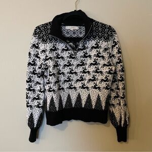 Loft Black and White Quarter Zip Wool Blend Sweater